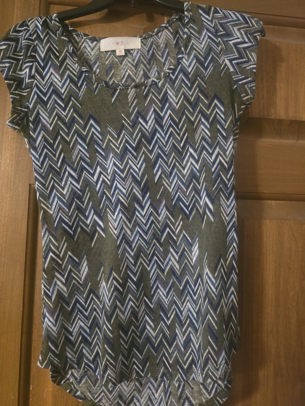 Chevron Print Short Sleeve Top Green With Hints Of Blue And Purple
